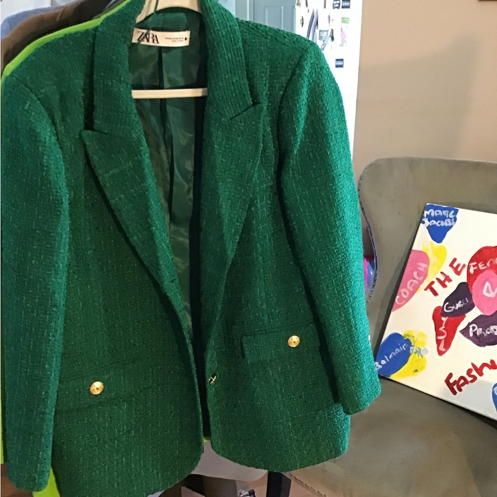 Zara Green Tweed Women's Blazer Size XXL